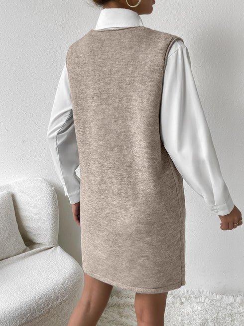 'Xylia' Sleeveless V Neck Sweater Dress - Celes Fashion